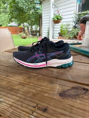 Asics Navy Running Shoes with Teal and Pink Accents